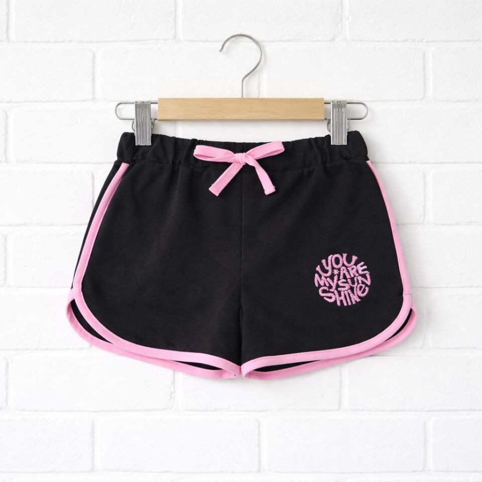 Kız Çocuk Siyah Pembe Detaylı Spor Şort