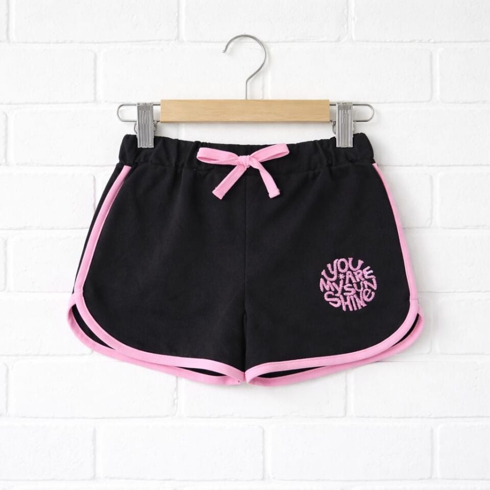 Kız Çocuk Siyah Pembe Detaylı Spor Şort