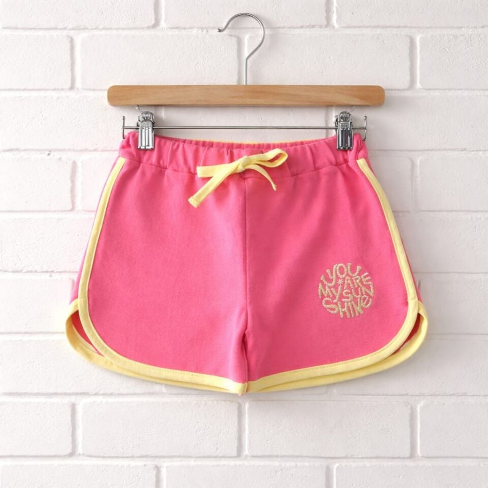 Kız Çocuk Fuşya Sarı Detaylı Spor Şort