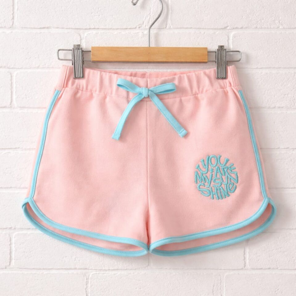 Kız Çocuk Pudra Mavi Detaylı Spor Şort