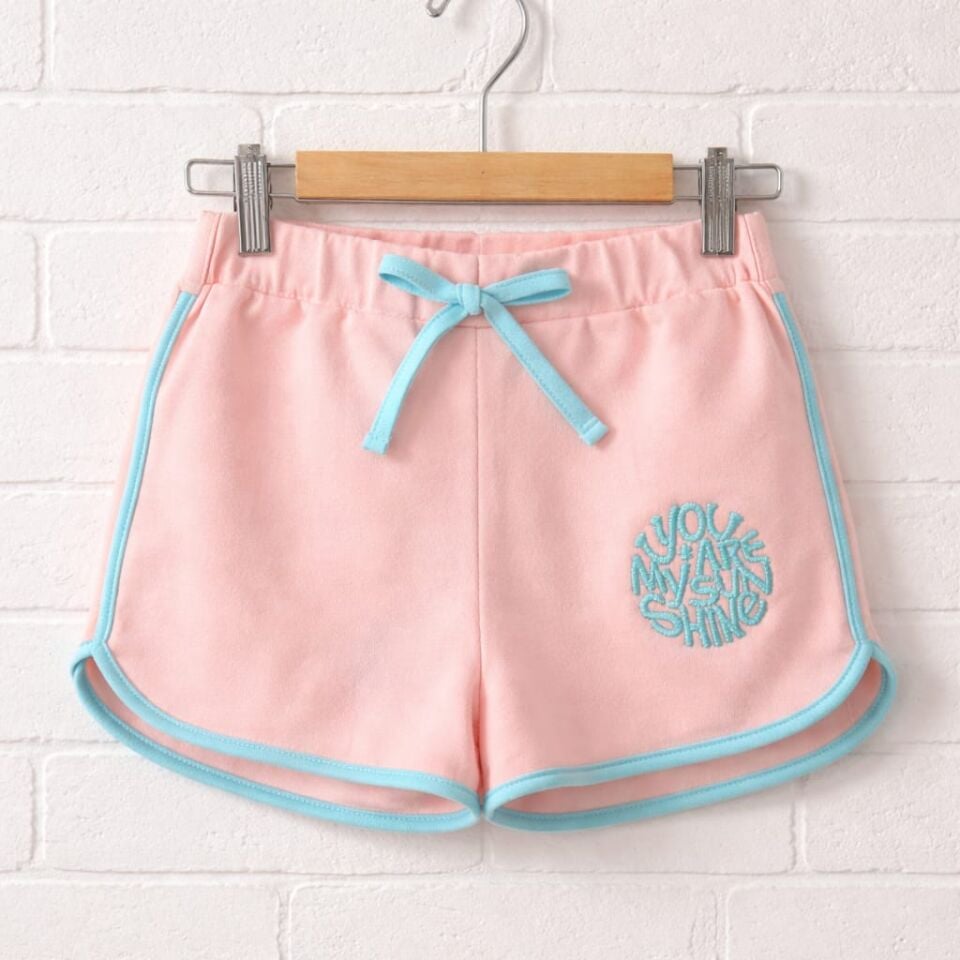 Kız Çocuk Pudra Mavi Detaylı Spor Şort
