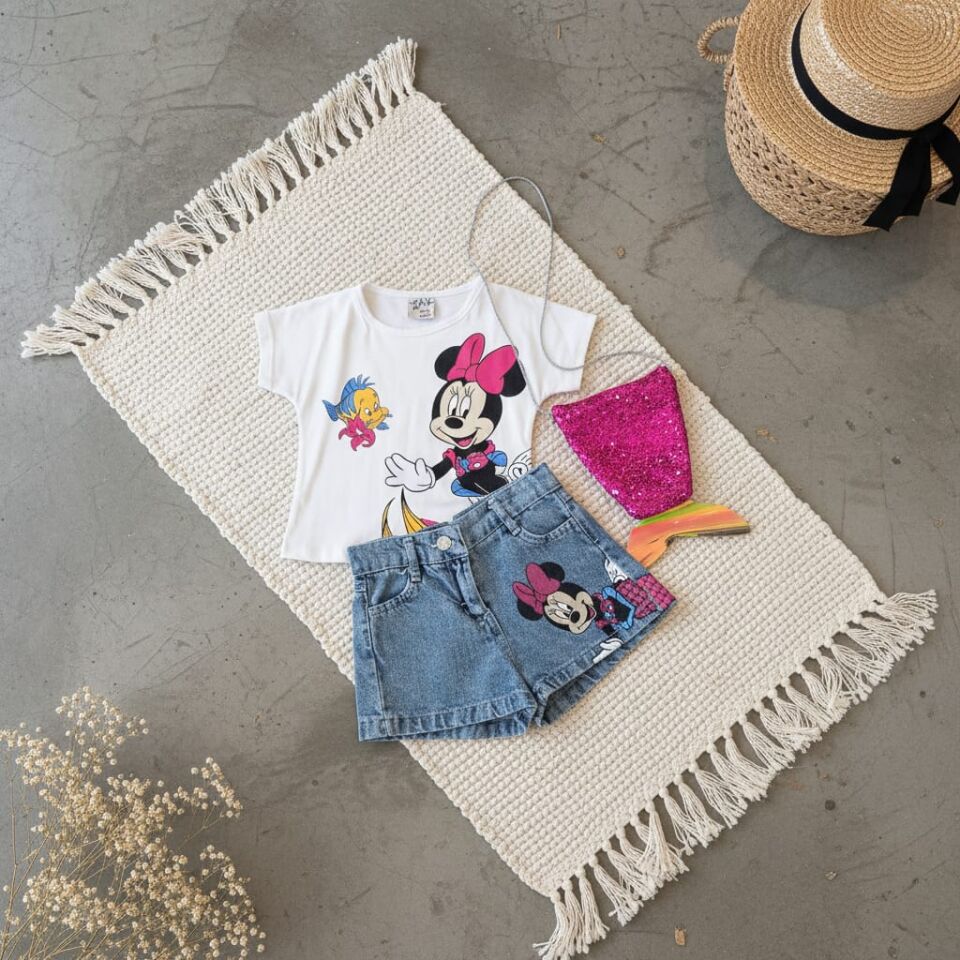 Kız Çocuk Minnie Mouse 3’lü Yazlık Şort Takım Çantalı