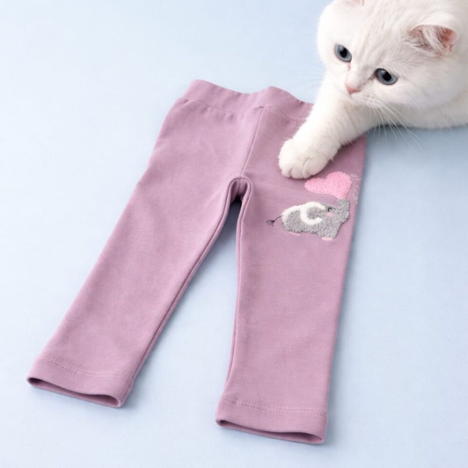 Kız Çocuk Kalpli Fare Aplikeli  Tayt