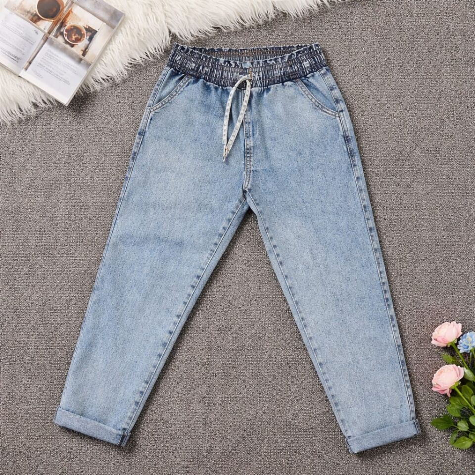 Kız Çocuk Beli Lastikli Açık Mavi Jean Pantolon