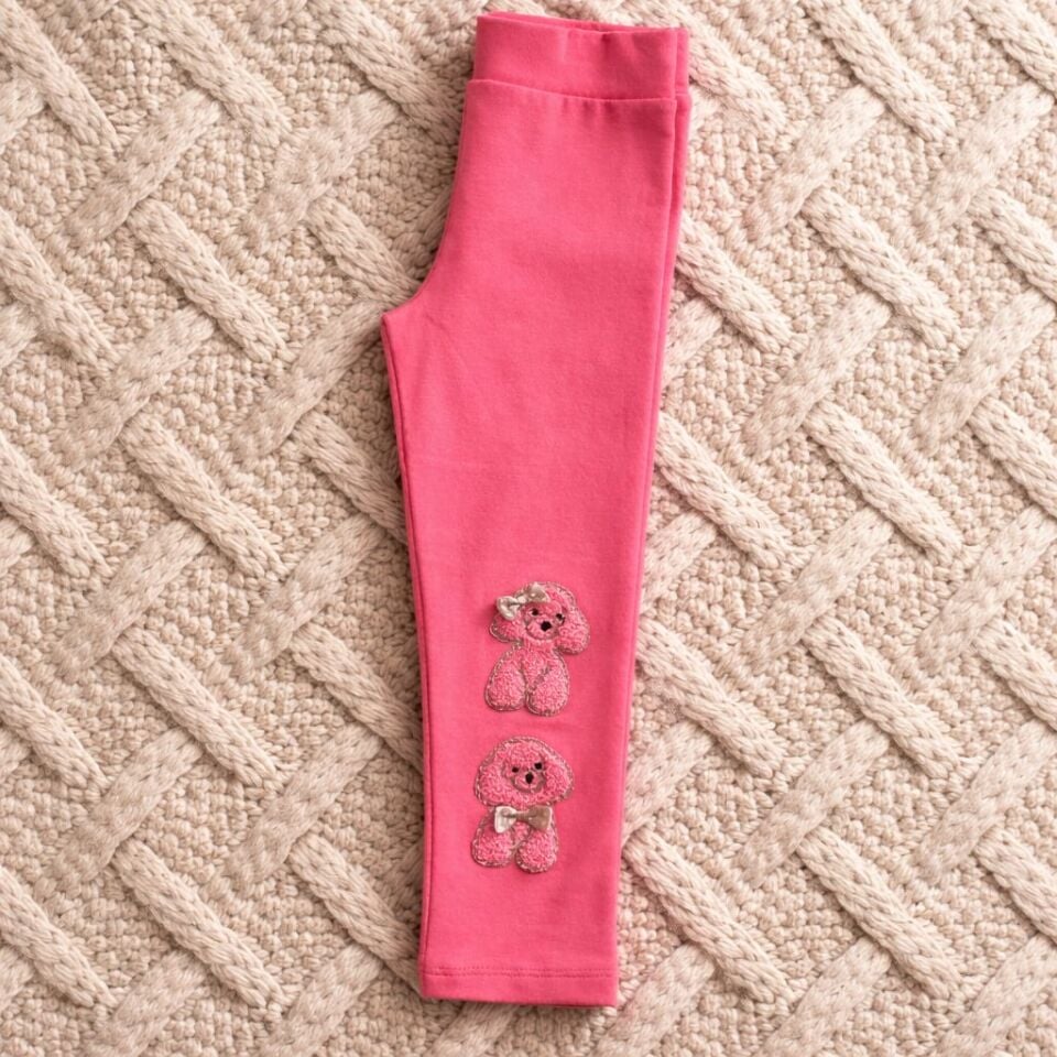 Kız Çocuk Pembe Köpek Aplikeli Tayt