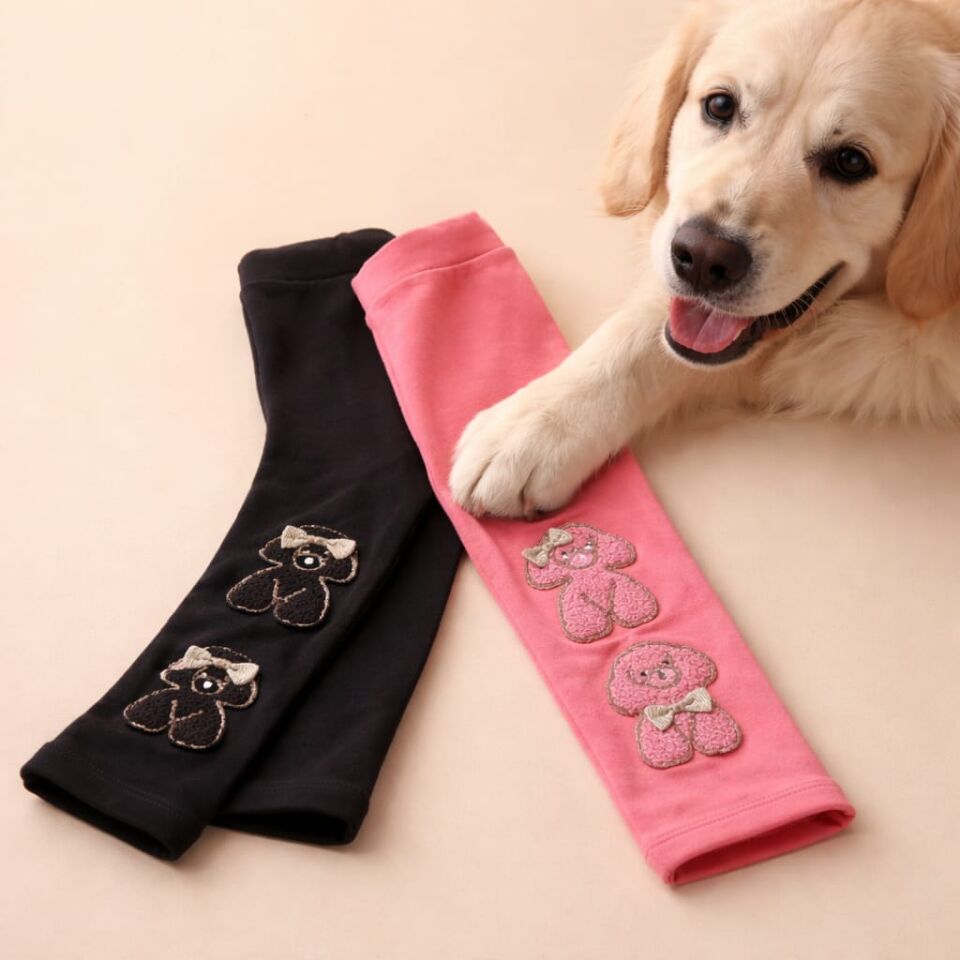 Kız Çocuk Siyah Köpek Aplikeli Tayt