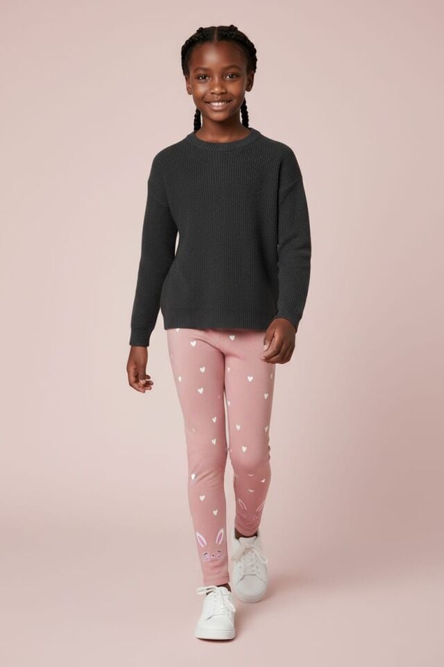 Kız Çocuk Tavşan Desenli Kalpli Tayt Koleksiyonu