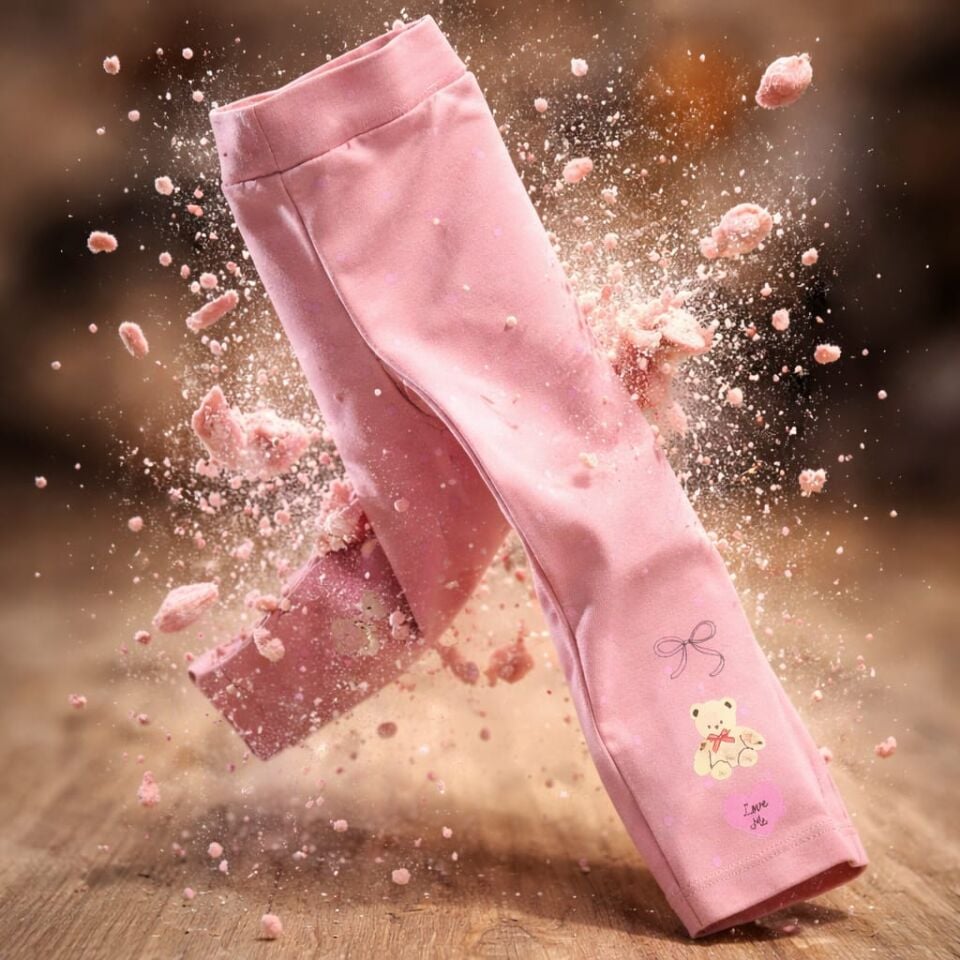 Kız Çocuk Ayıcık Desenli Puantiyeli Tayt Seti