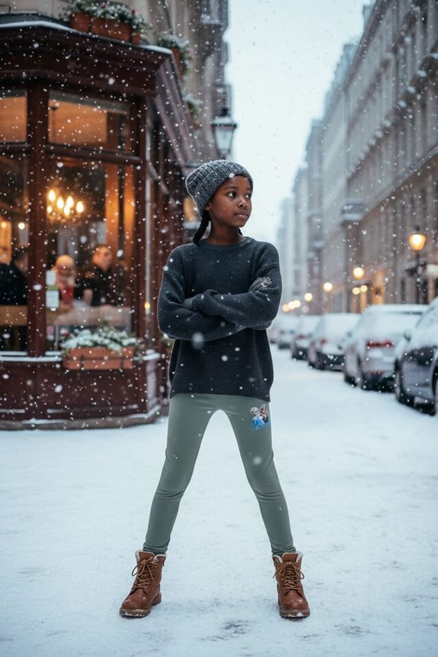 Frozen Motifli İçi Pamuklu Kız Çocuk Tayt (Pembe & Yeşil)