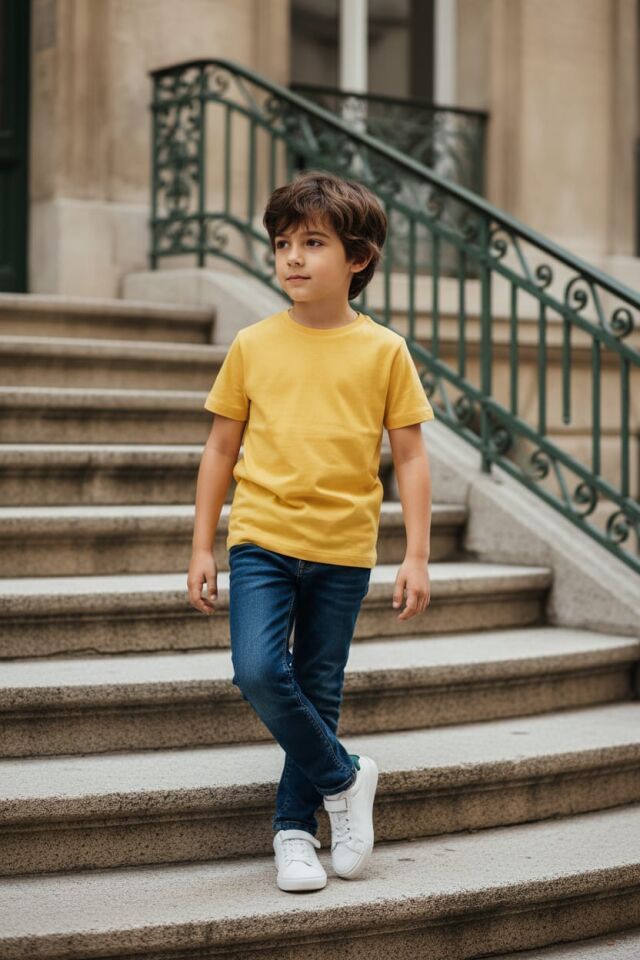 Basic Hardal Sarı Unisex Çocuk T-Shirt