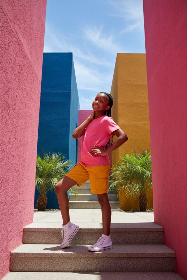 Canlı Pembe Basic Unisex Çocuk T-Shirt