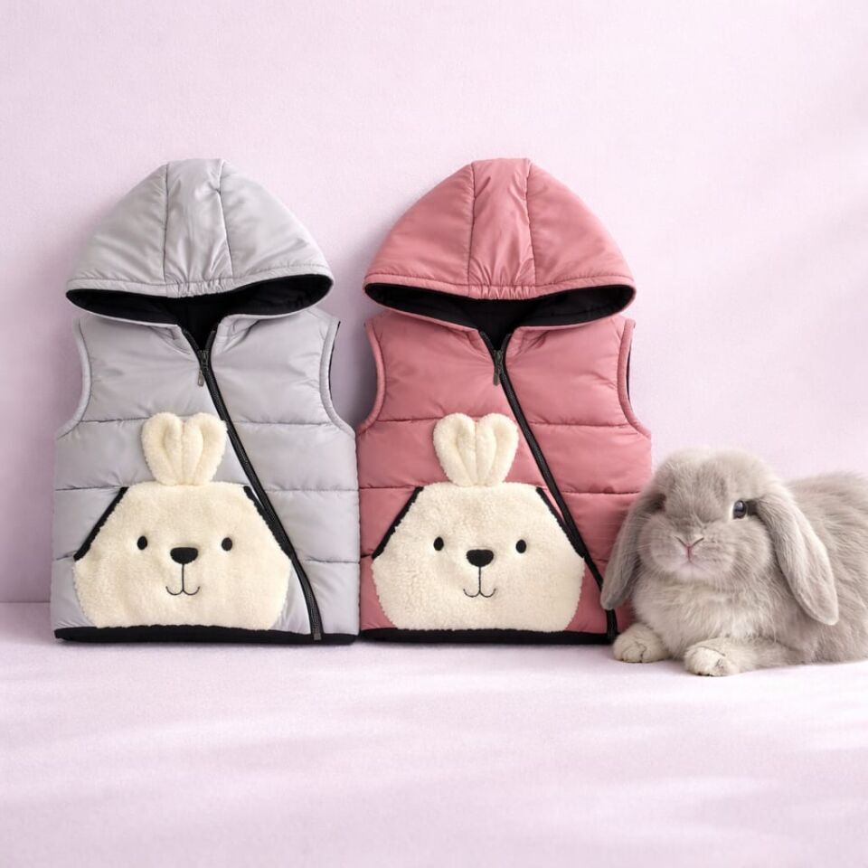 Tavşan Figürlü Kapüşonlu Unisex Çocuk Şişme Yelek