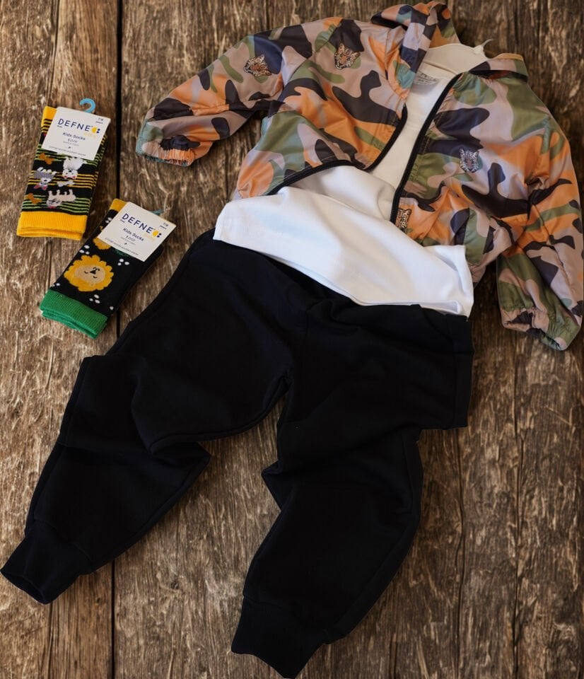 Kamuflaj Desenli Kapüşonlu Çocuk Yağmurluk Ceket