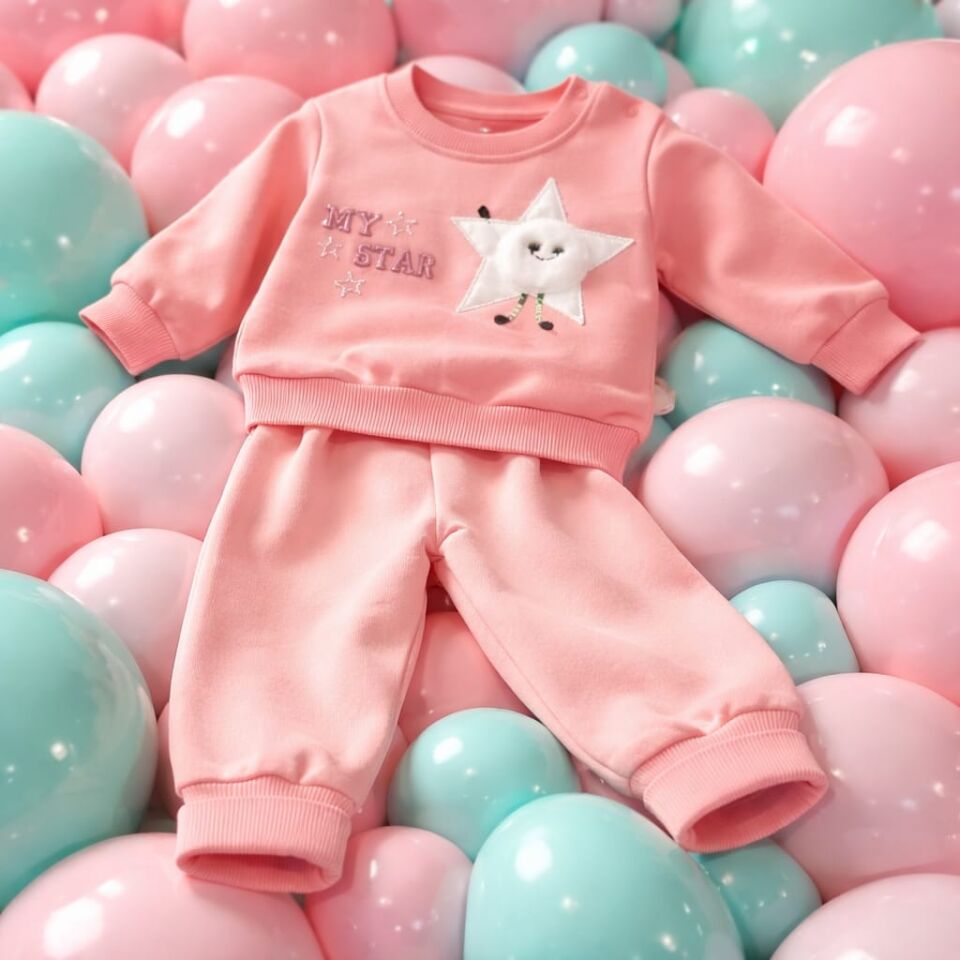 My Star Nakışlı Pembe Bebek Eşofman Takımı