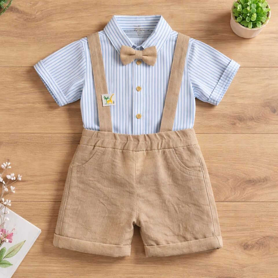 Askılı Papyonlu Erkek Bebek Şortlu Takım