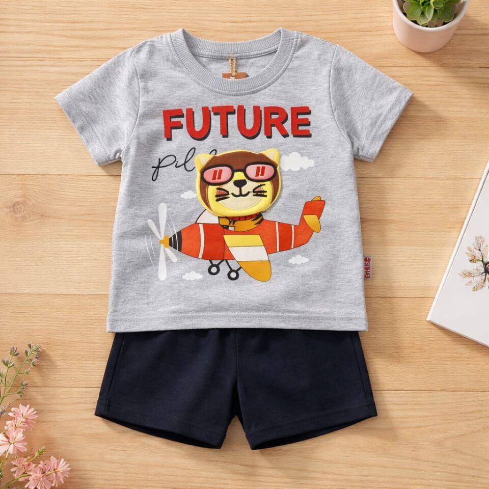 Future Pilot Baskılı Bebek Yazlık Takım