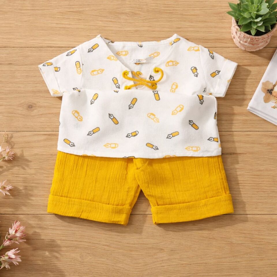 Müslin Kumaşlı Yazlık Şort Takımı – Hardal