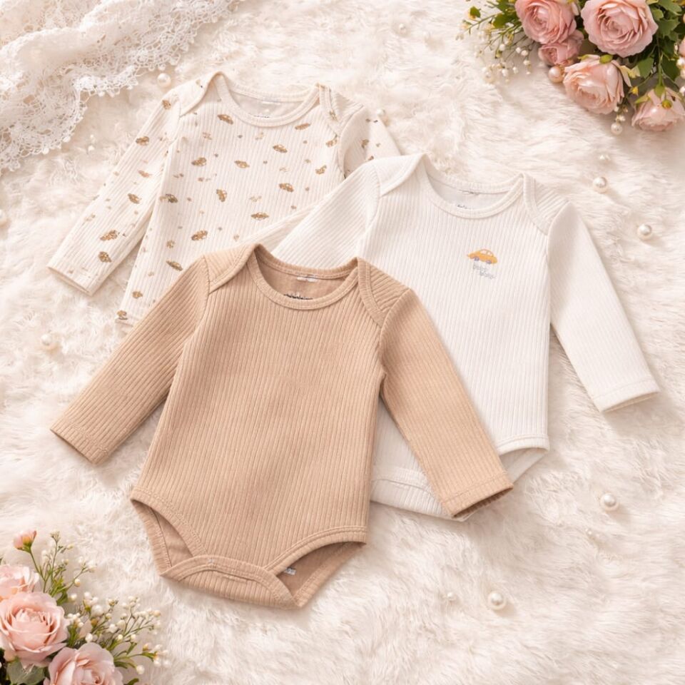 Pamuklu 3’lü Uzun Kollu Bebek Body Seti – Minik Araba Desenli