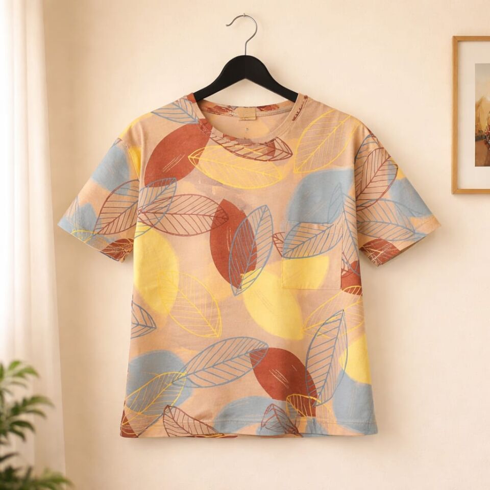 Renkli Yaprak Desenli Erkek Çocuk Tişört