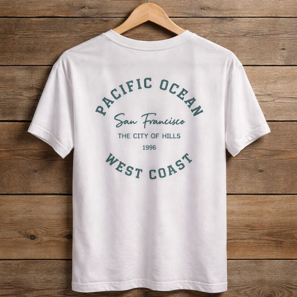 Pacific Ocean San Francisco Baskılı Beyaz Tişört