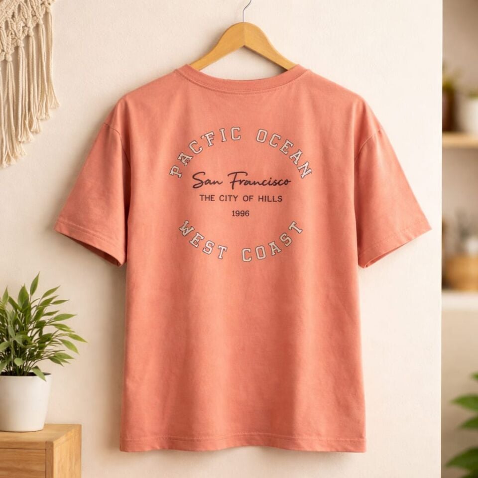 Pacific Ocean San Francisco Baskılı Somon Tişört
