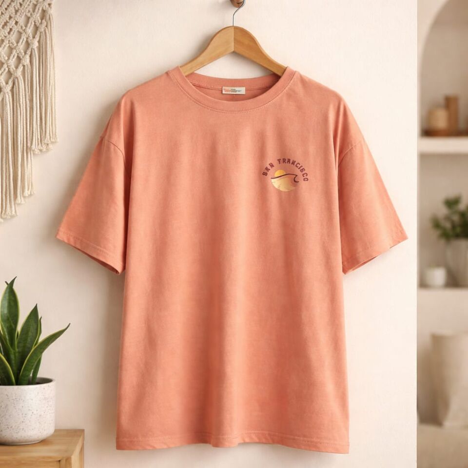 Pacific Ocean San Francisco Baskılı Somon Tişört