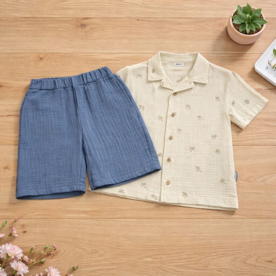 Müslin Erkek Çocuk Gömlek & Şort Takım