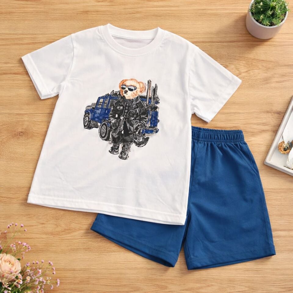 Erkek Çocuk Ayıcık Baskılı Tişört & Şort Takım