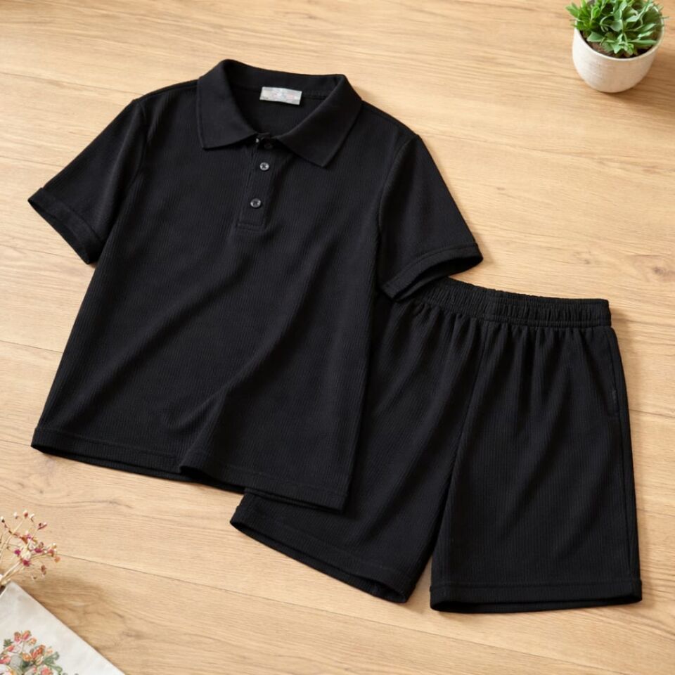 Siyah Polo Yaka Şortlu Takım