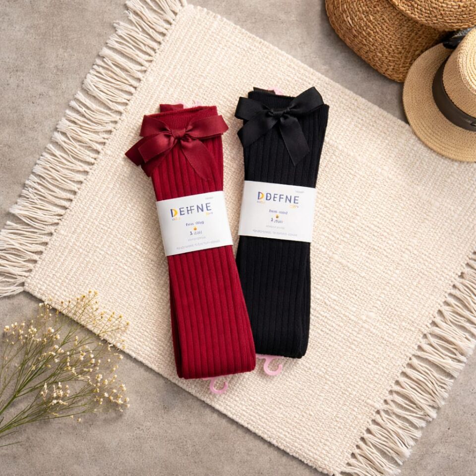 Pamuklu Diz Üstü Çorap – Bordo & Siyah