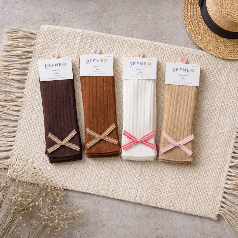 Fiyonklu Pamuklu Diz Üstü Çorap