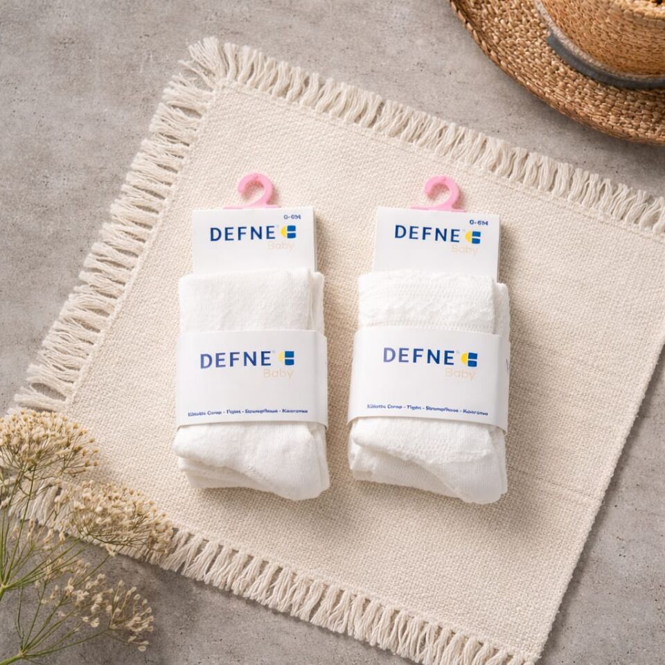 Beyaz Bebek Külotlu Çorap – Desenli & Sade Seçenek