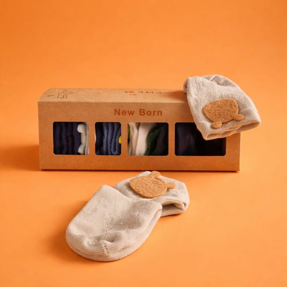DEFNE Baby New Born 6’lı Antibakteriyel Bebek Çorap Seti – Ayıcık Motifli