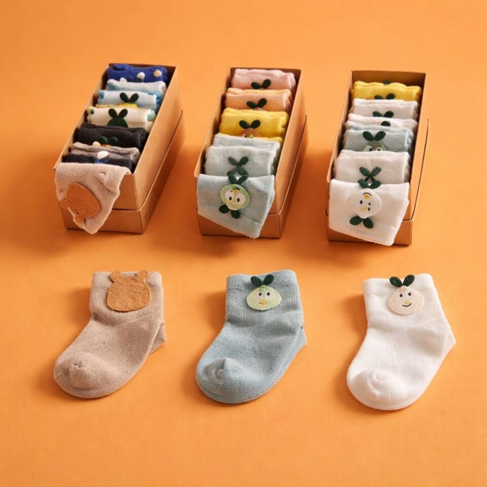 DEFNE Baby New Born 6’lı Antibakteriyel Bebek Çorap Seti – Limon Motifli