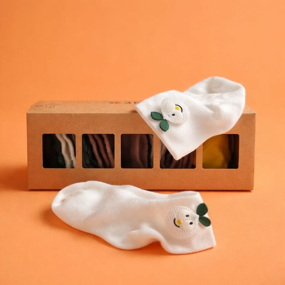 DEFNE Baby New Born 6’lı Antibakteriyel Bebek Çorap Seti – Limon Motifli