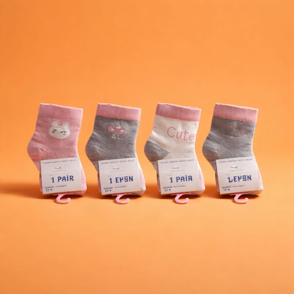 Sevimli Desenli Kız Çocuk Çorap 4’lü Set