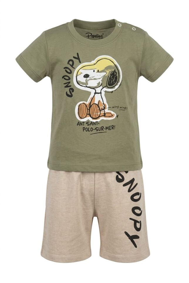 Snoopy Baskılı Bebek Takımı – Haki & Bej