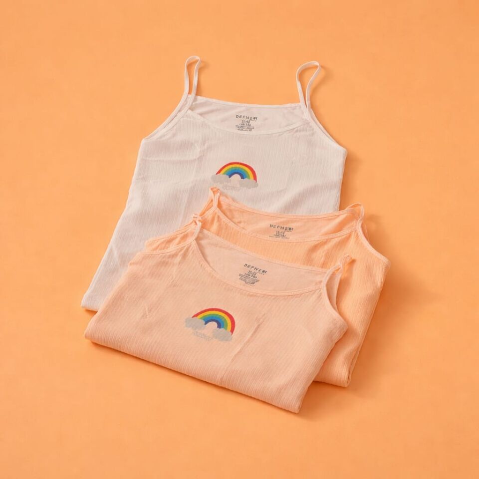 Kız Çocuk Gökkuşağı Baskılı İnce Askılı Atlet 3’lü Set