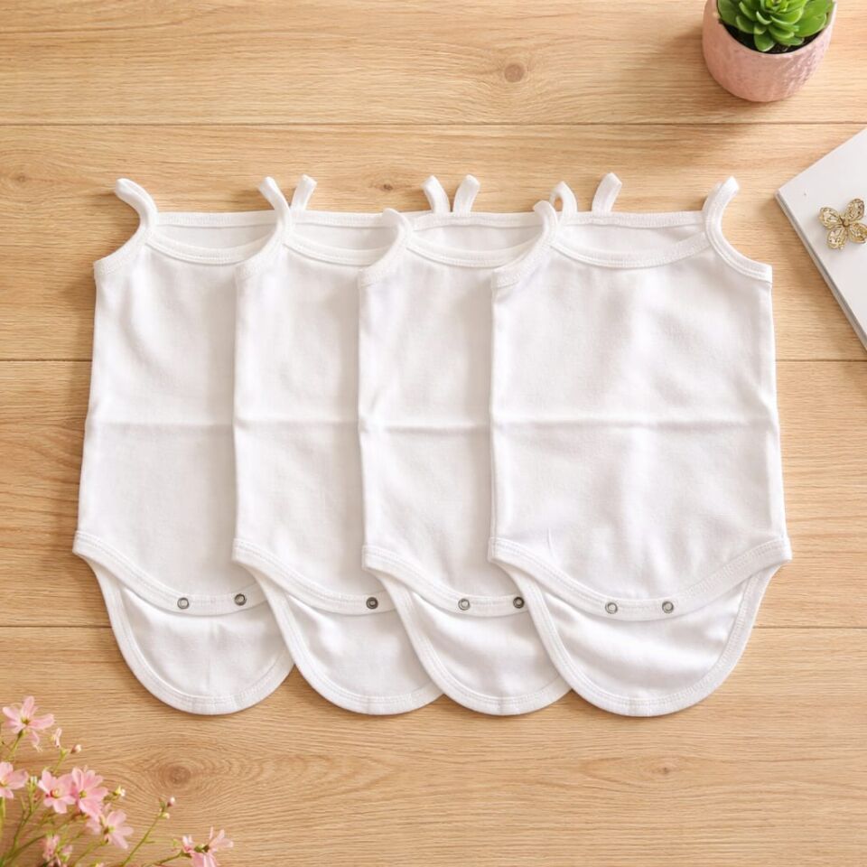 %100 pamuk  Kız Bebekler İçin 4'lü İp Askılı Çıtçıtlı Badi Seti – 3 Farklı Kombinasyon Seçeneğiyle!