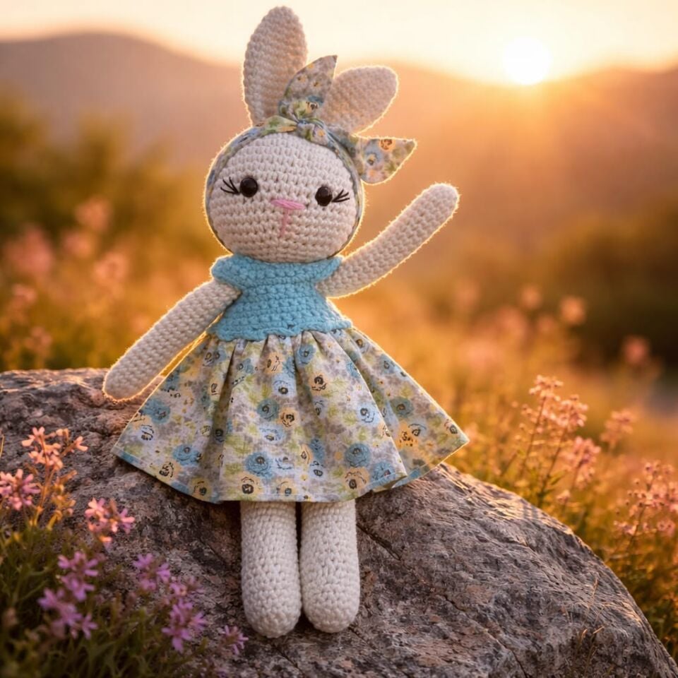 %100 El Yapımı Amigurumi Tavşan Bebek – Yıkanabilir